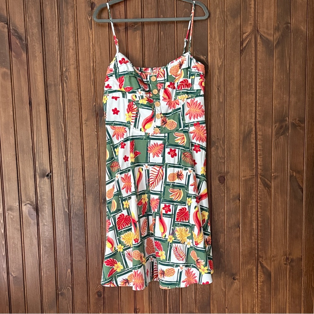 Collectif Tropical Print Dress with Red and Green